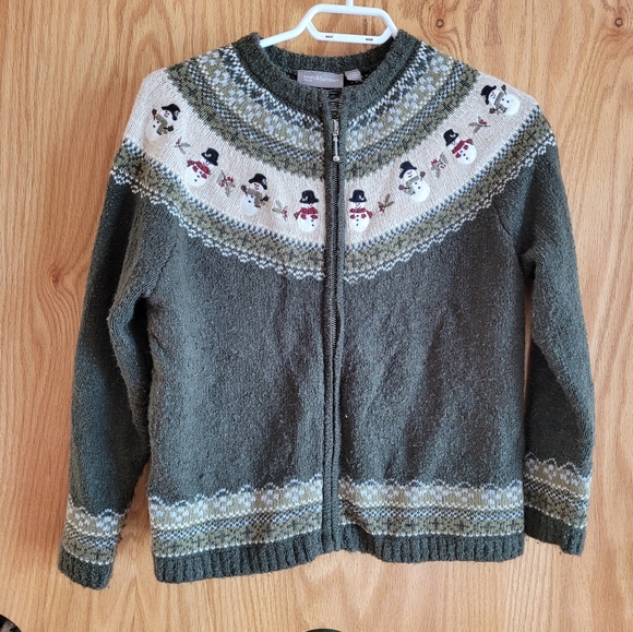 Vintage Croft & Barrow Christmas Silk Blend  Sweater Petite M Cardigan Women - Picture 1 of 8